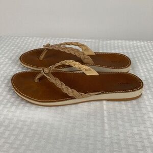 Olukai Kahiko Braided Leather Flip Flops Women's Size 9 Beach Outdoor Nautical